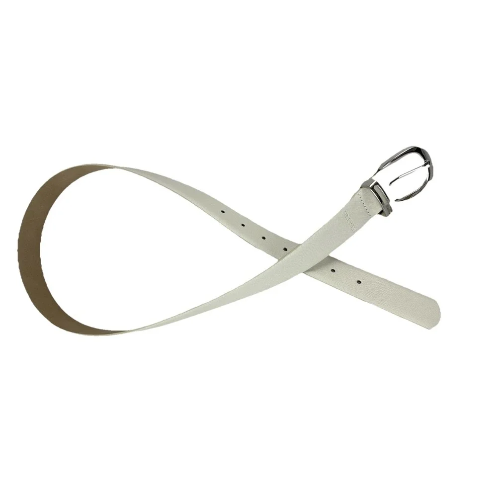 Nine West Womens M 32/34 Creamy White Belt Silver Buckle 1 1/4